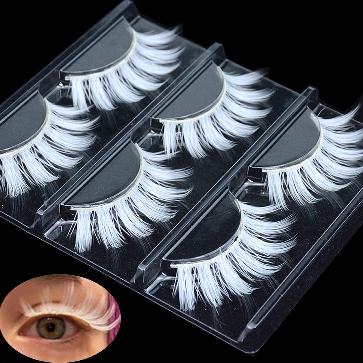 MUQIU37 White False Eyelashes 15mm for Halloween Cosplay