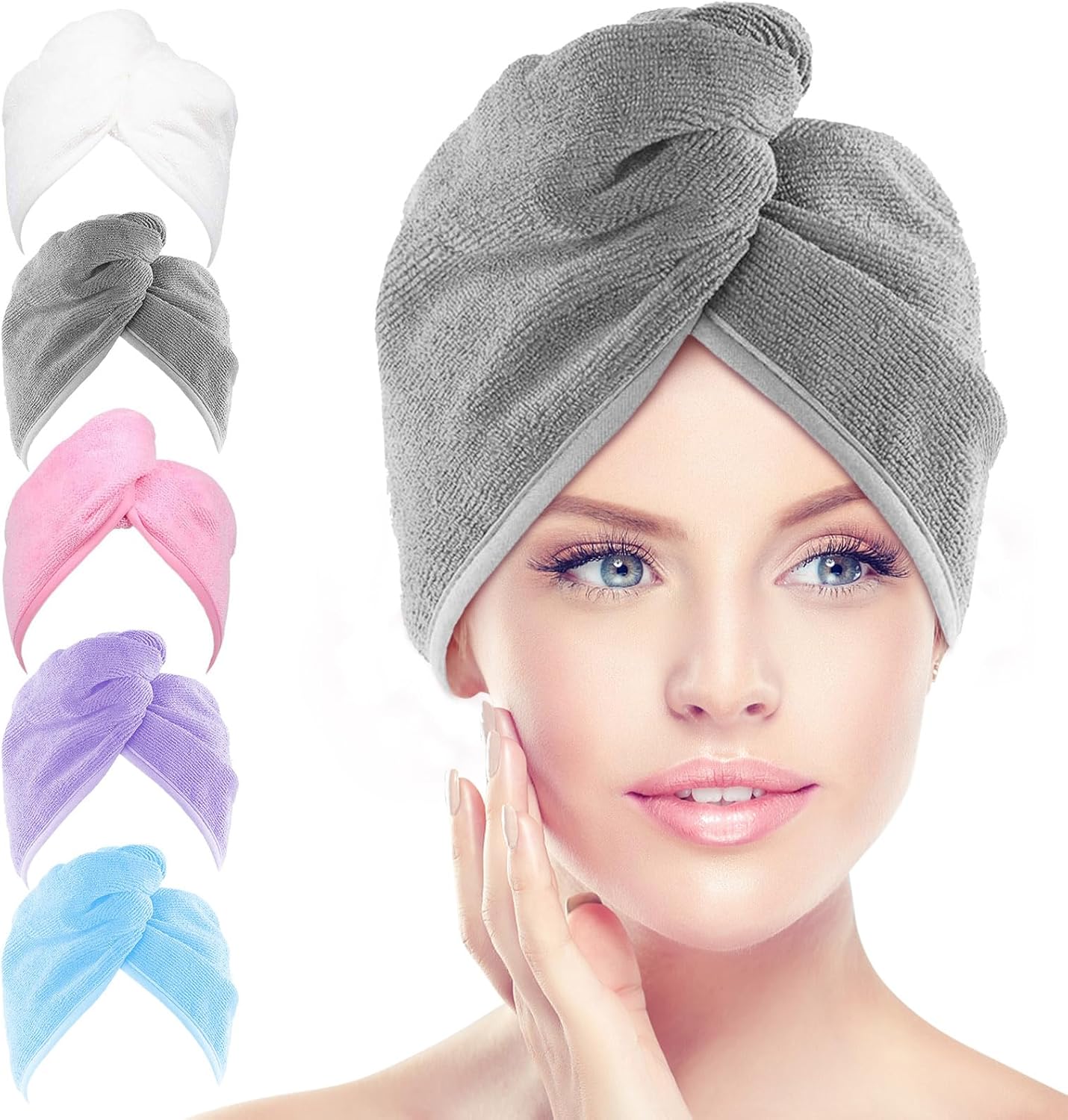 AIDEA Microfiber Hair Towel Wrap 5 Pack