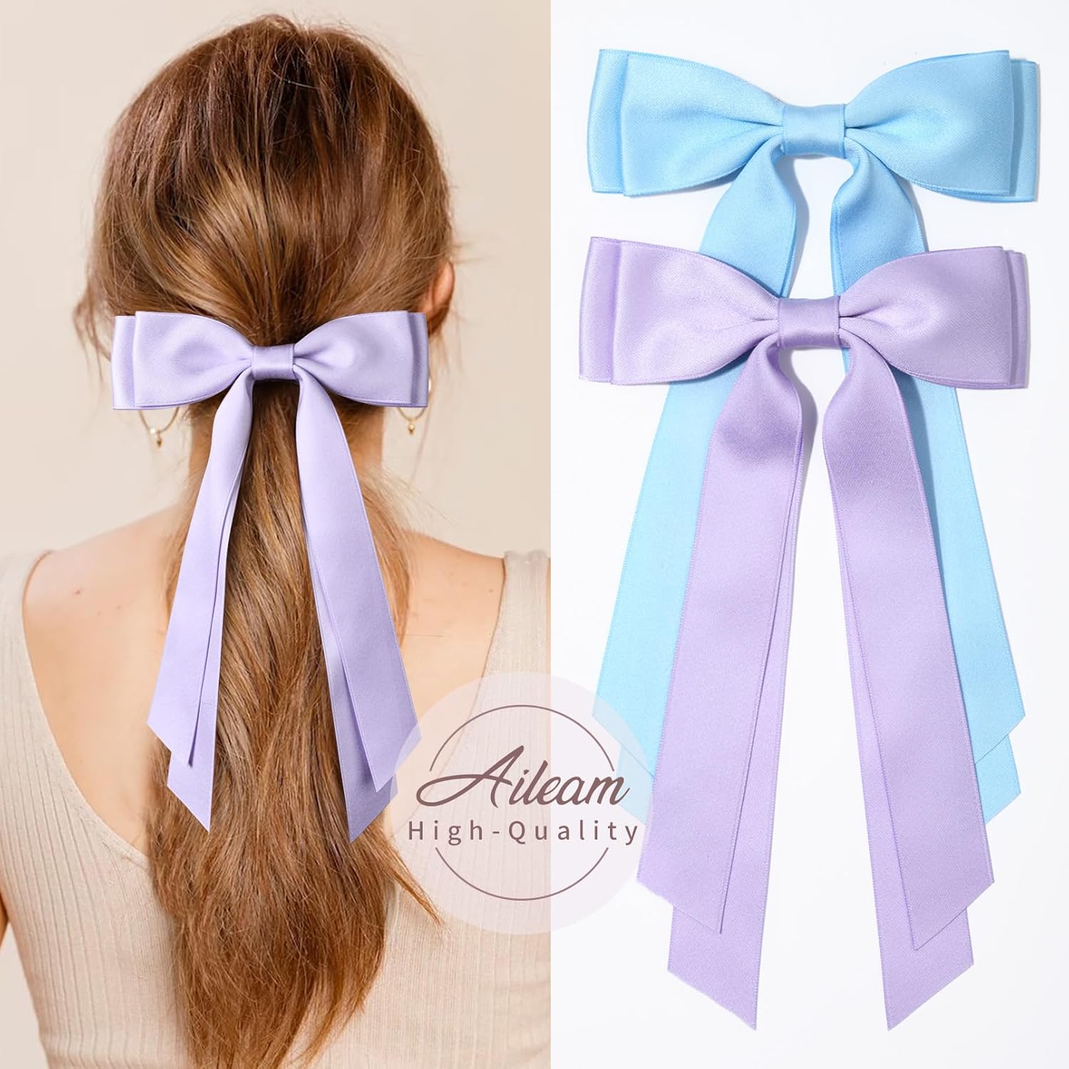 Aileam 2PCS Silky Satin Hair Bows for Girls and Toddlers