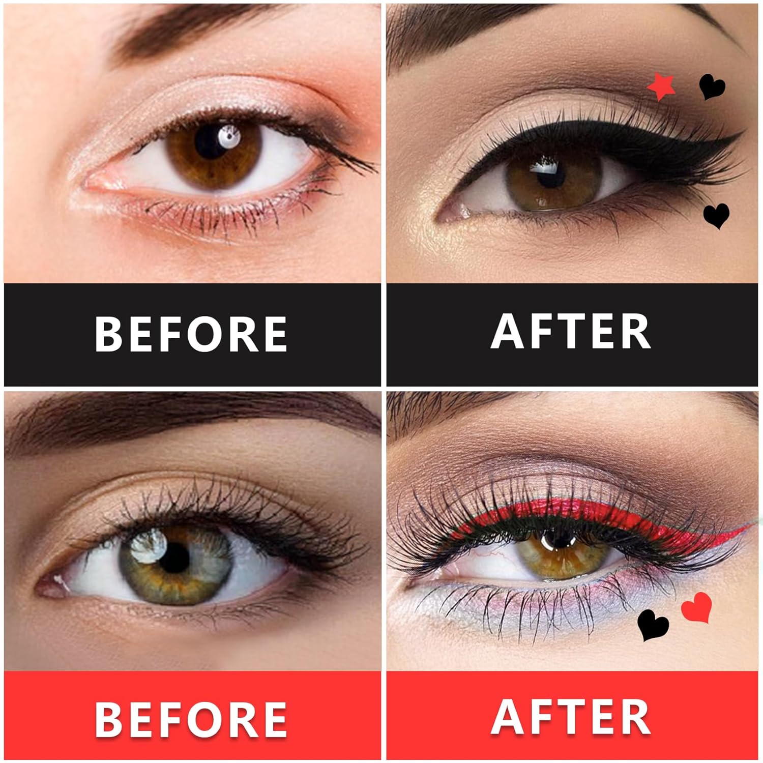 2PCS Red Black Heart Stamp Eyeliner for Costume Makeup