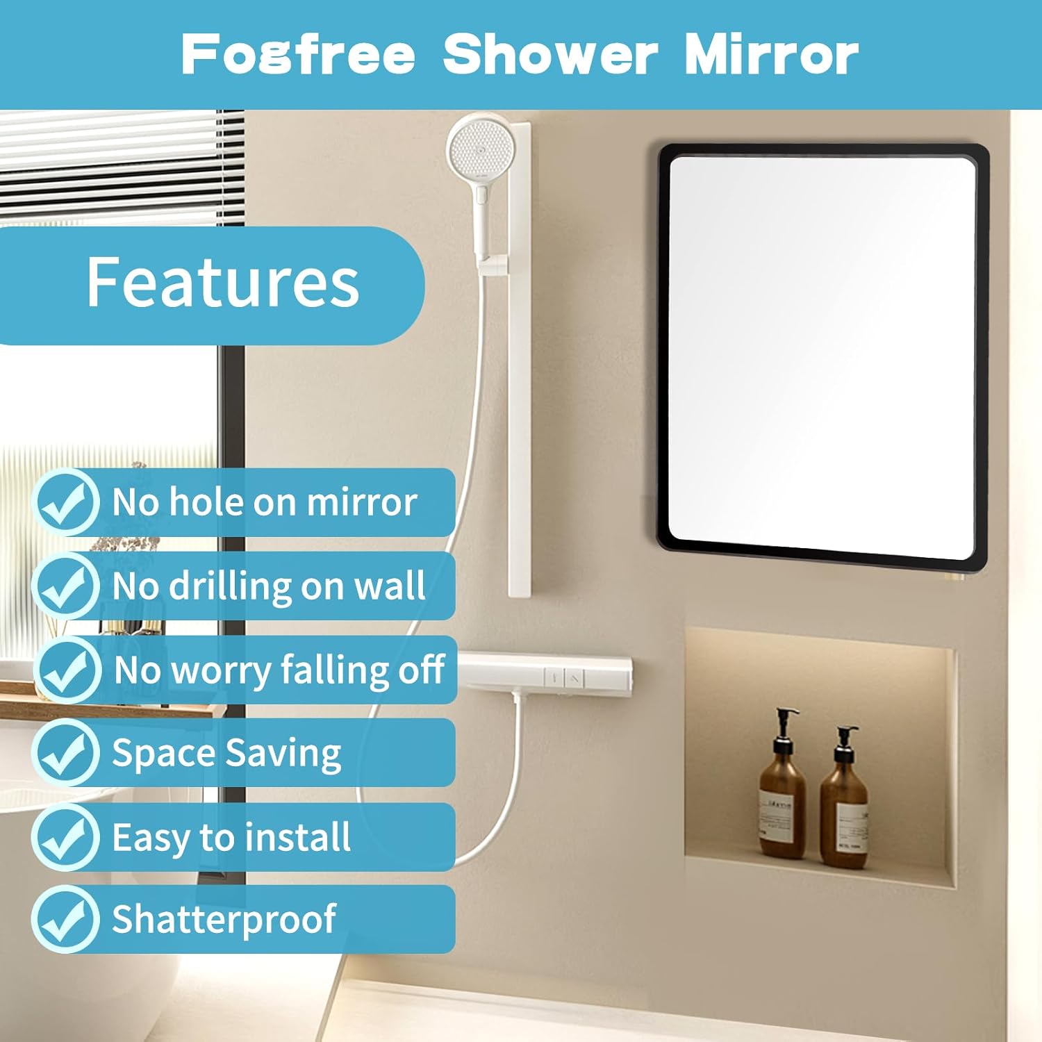 YoHumk Fog Free Shower Mirror 9x7 Inch Rectangular Black Frame