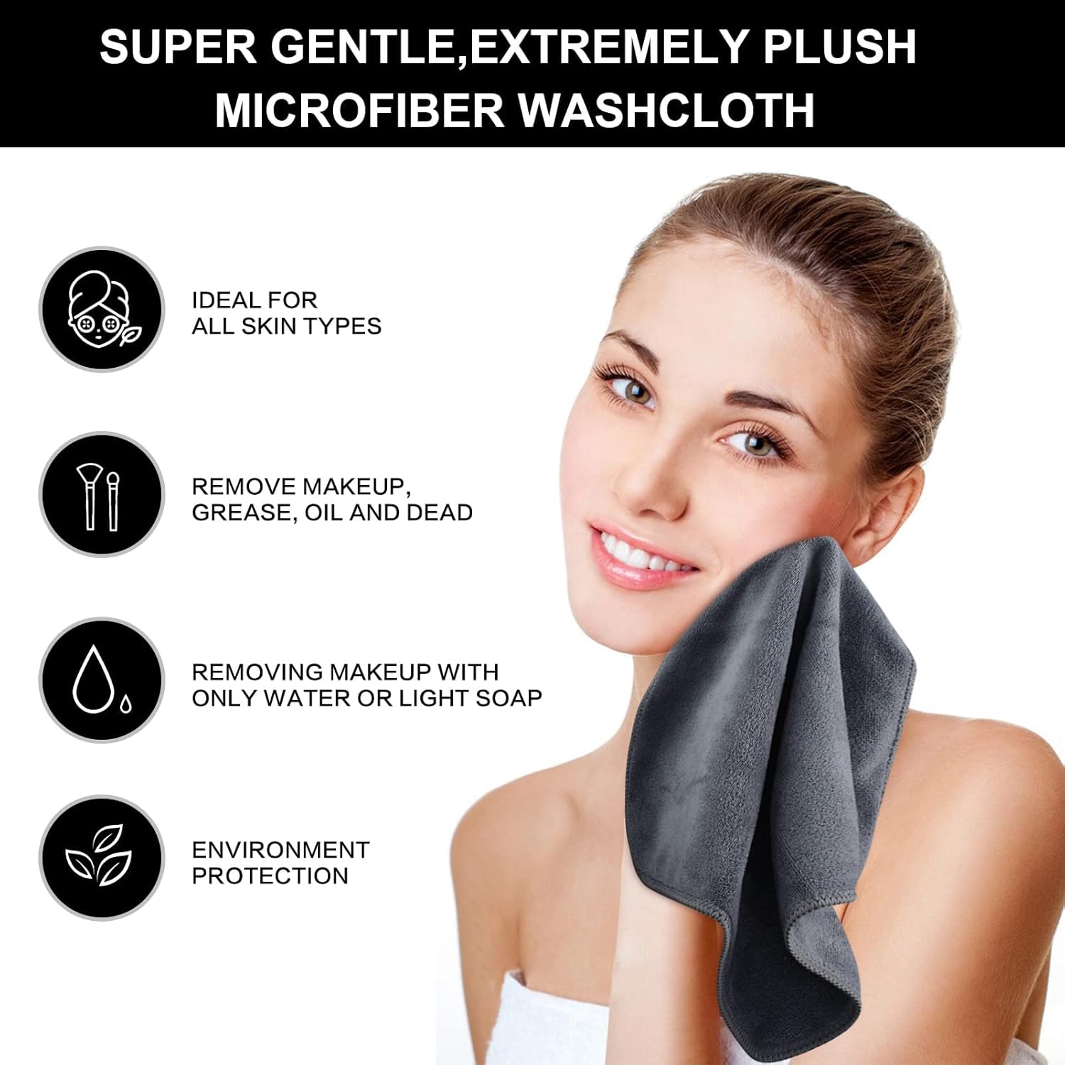 SINLAND Microfiber Facial Cloths 6 Pack Grey 12x12 Inch