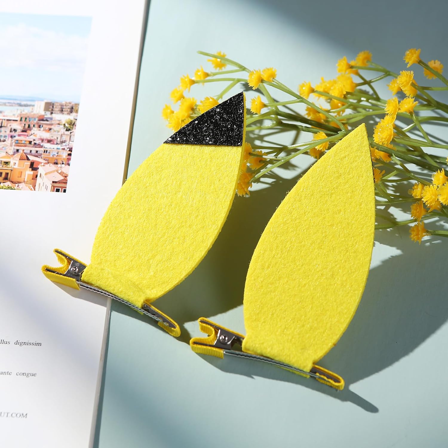 JiaDuo Yellow Glitter Cartoon Ears Hair Clips - 1 Pair