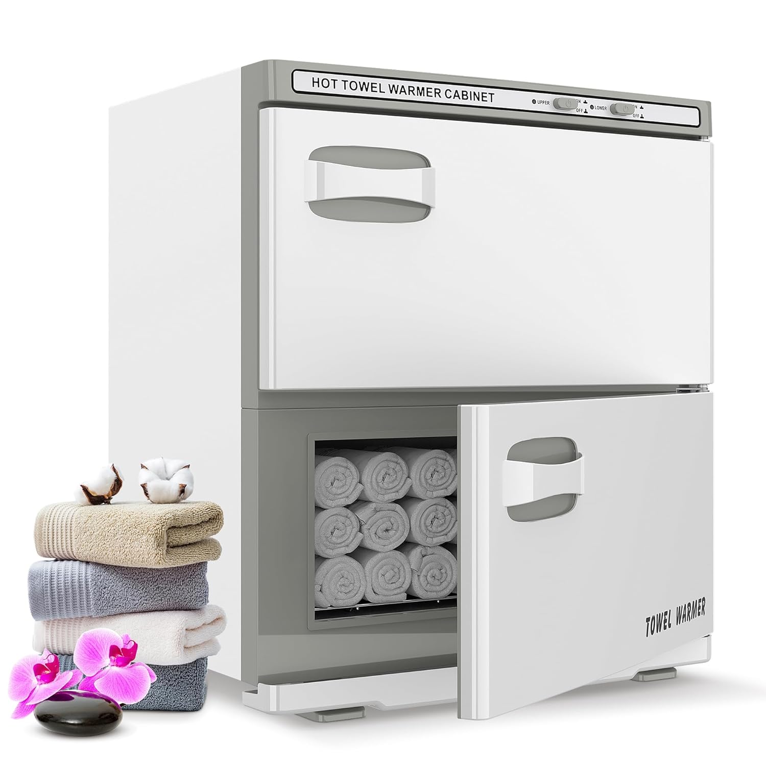 SalonDepot Hot Towel Warmer Double Cabinet 36L White