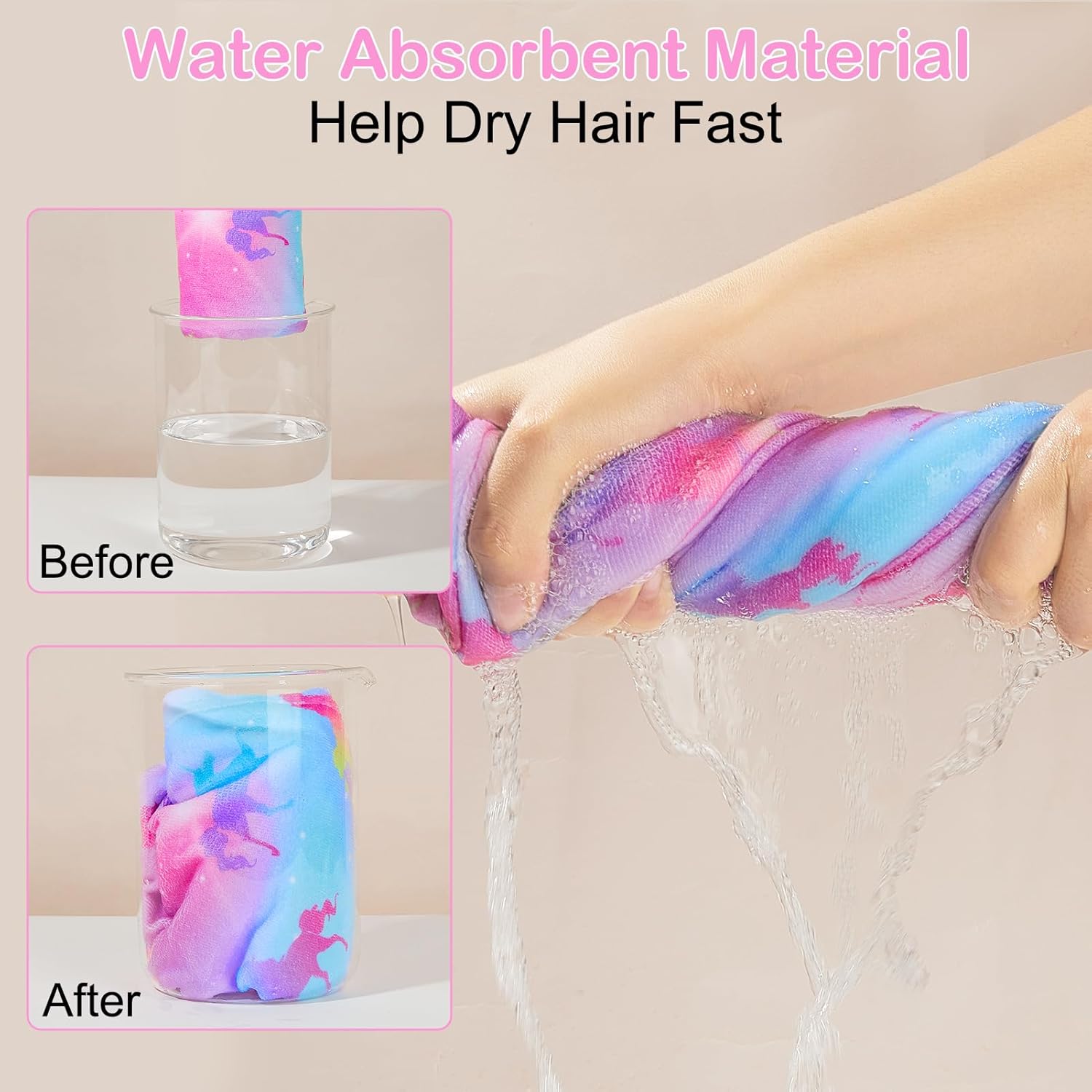 Basumee Microfiber Hair Towel Wrap Unicorn 2 Pack