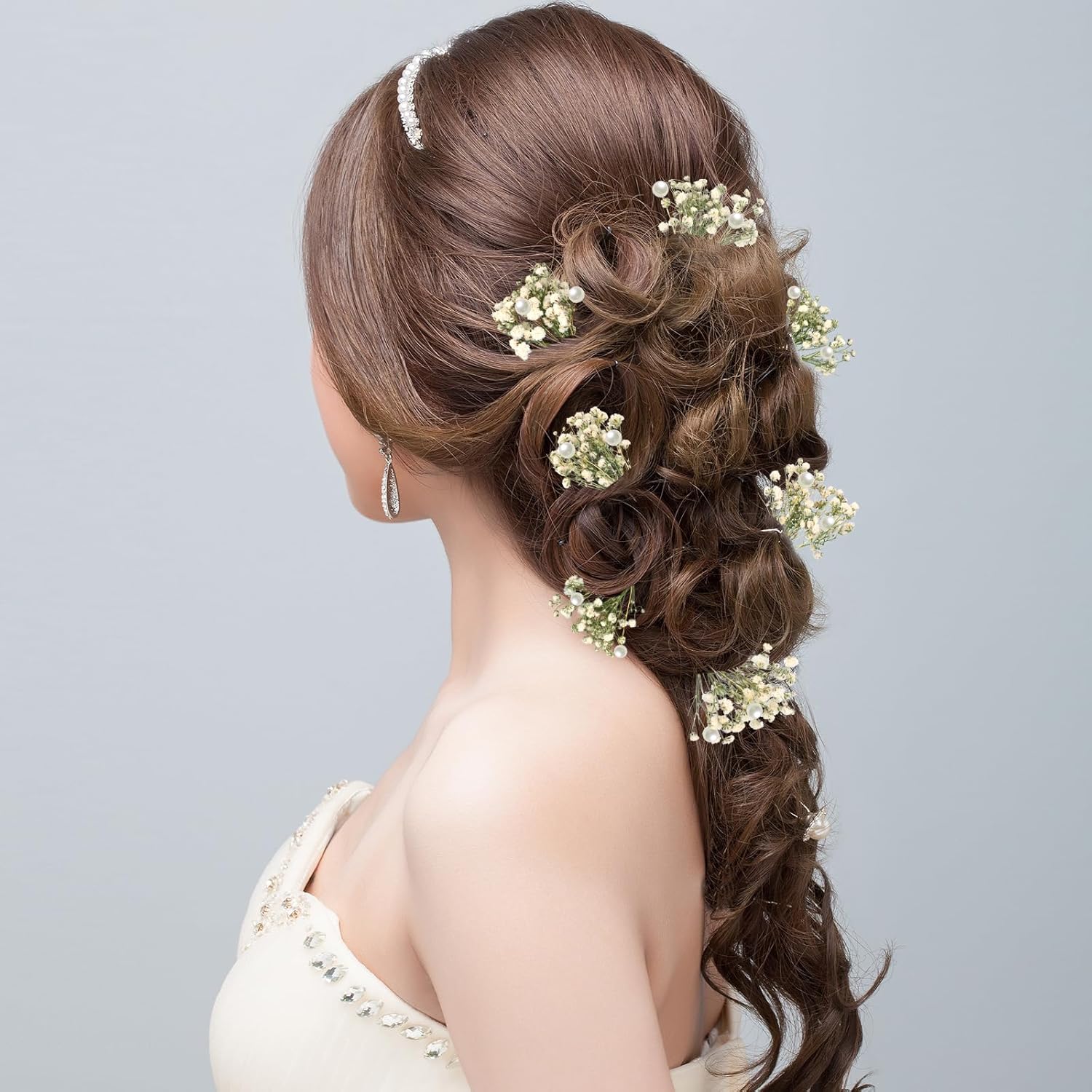 12 Pcs Babys Breath Hair Pins with Pearl Wedding Accessories