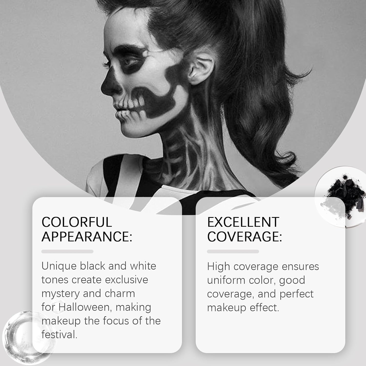 Halloween Face Paint Kit - Black White Full Coverage Cosplay Makeup