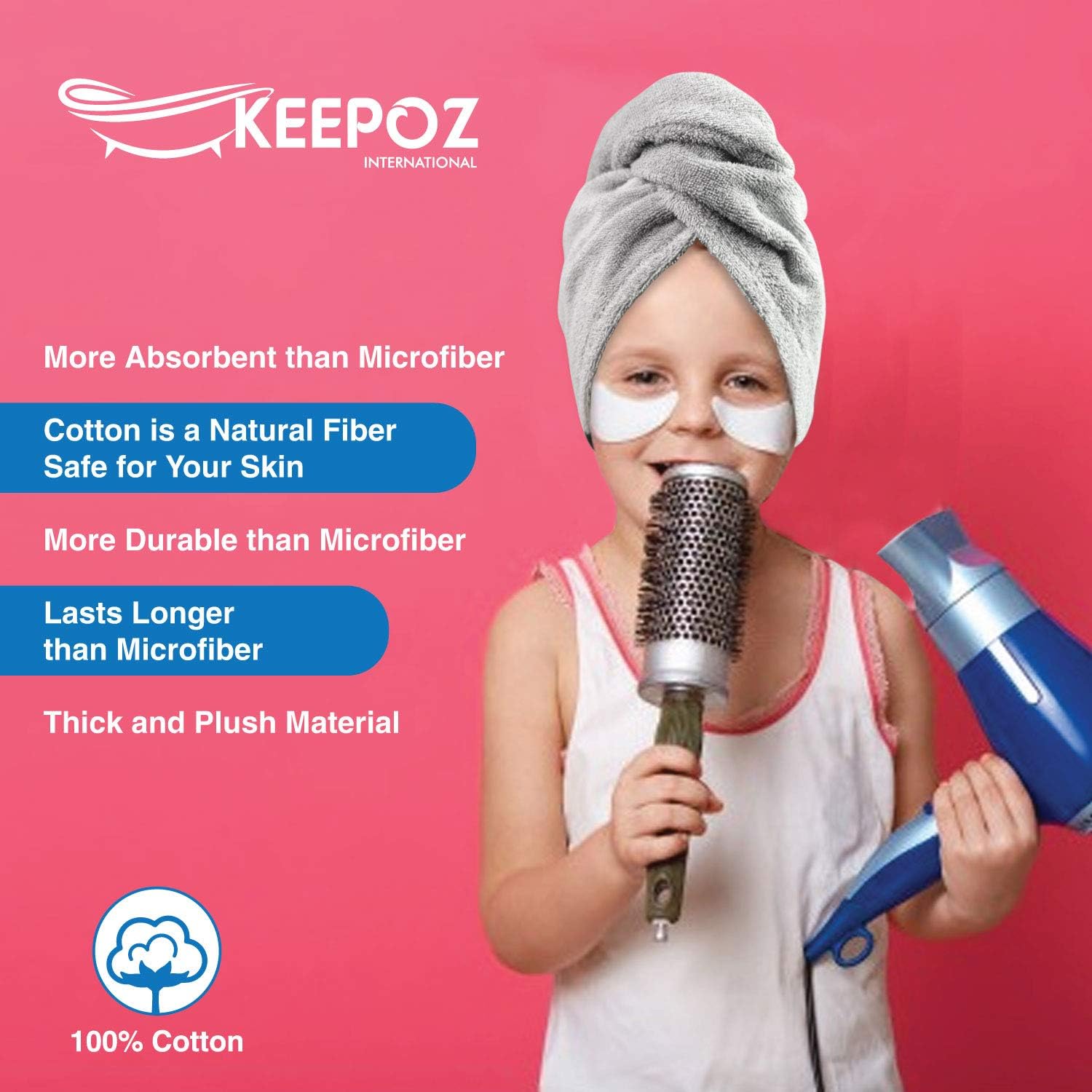 KEEPOZ Hair Towel Wrap for Women 100 Cotton Turban Head Wrap