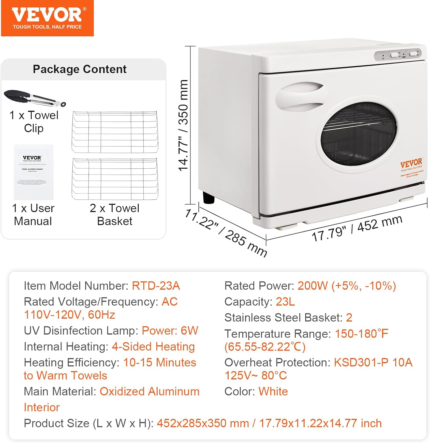 VEVOR 23L Hot Towel Warmer with UV Light