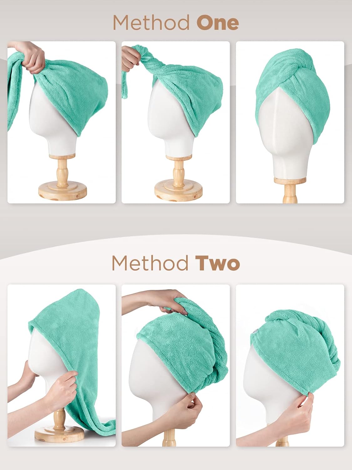 Hicober Microfiber Hair Towel Wrap - Purple Green Grey Pack of 3