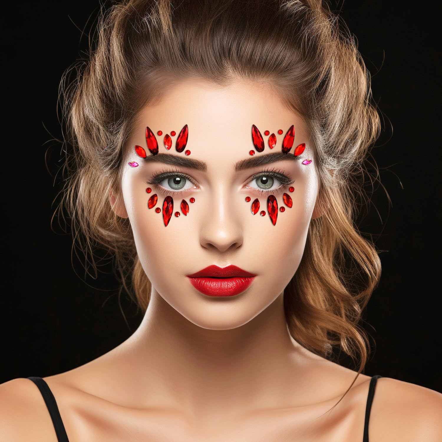 Face Jewels Stick On Costume Gems for Halloween Party Red