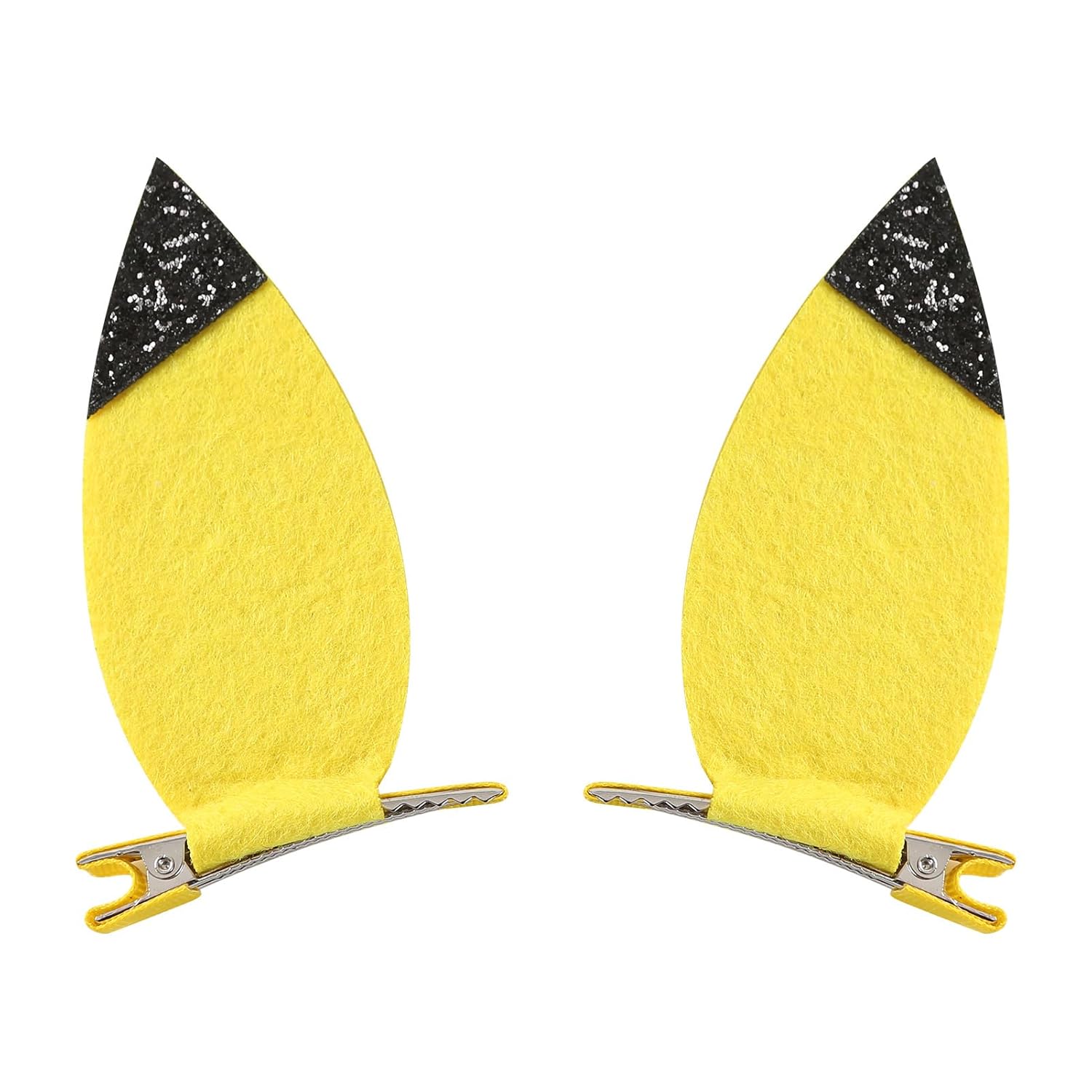 JiaDuo Yellow Glitter Cartoon Ears Hair Clips - 1 Pair