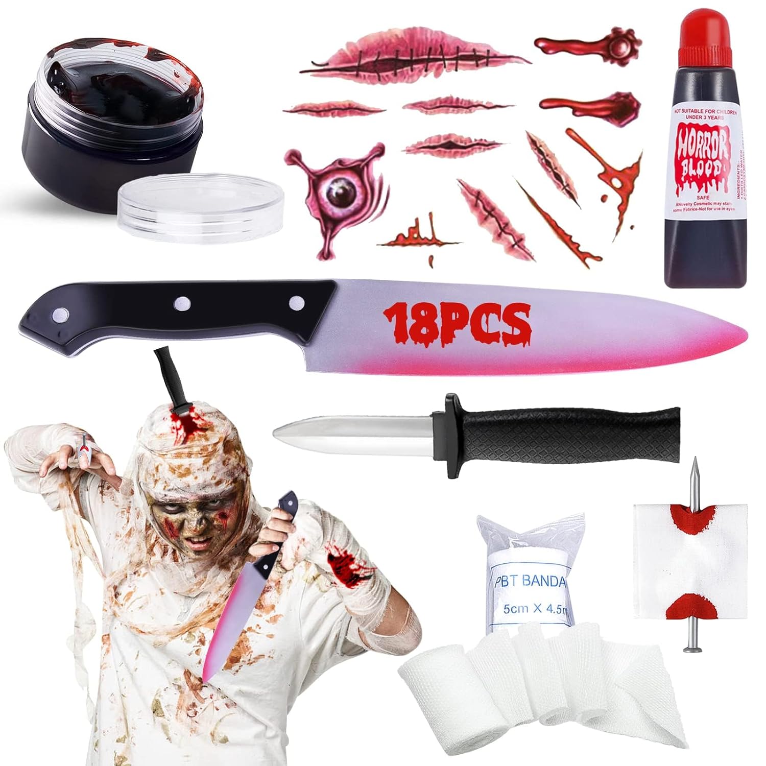 18 Pcs Halloween Fake Knife Costume Props Set