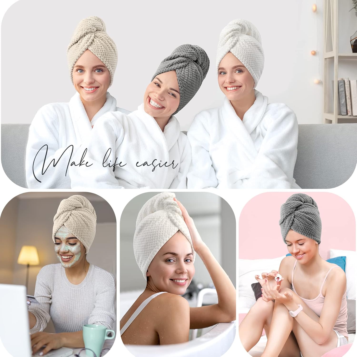 YFONG 3 Pack Large Microfiber Hair Towel Wrap 1