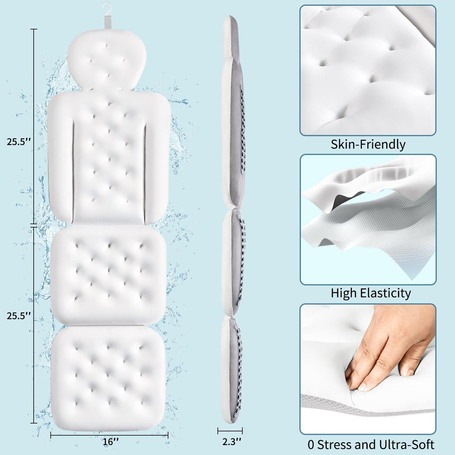 VOXOR Full Body Bath Pillow with Suction Cups