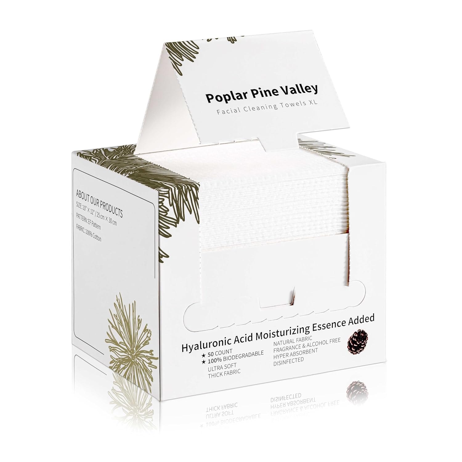 Poplar Pine Valley Hyaluronic Acid Facial Cleaning Towels 50 Ct