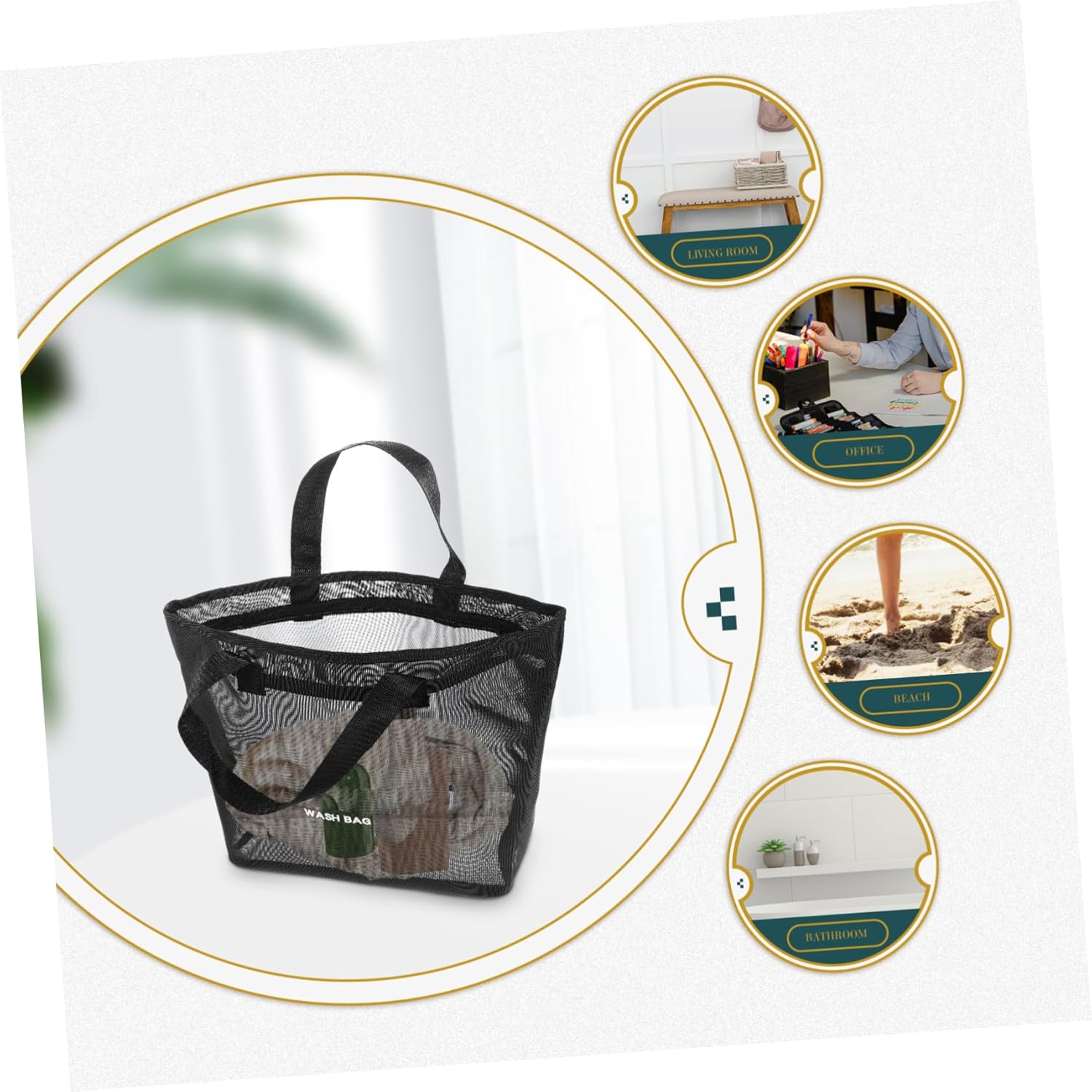 FOYTOKI Nylon Mesh Shower Tote Bag Portable Toiletry Organizer
