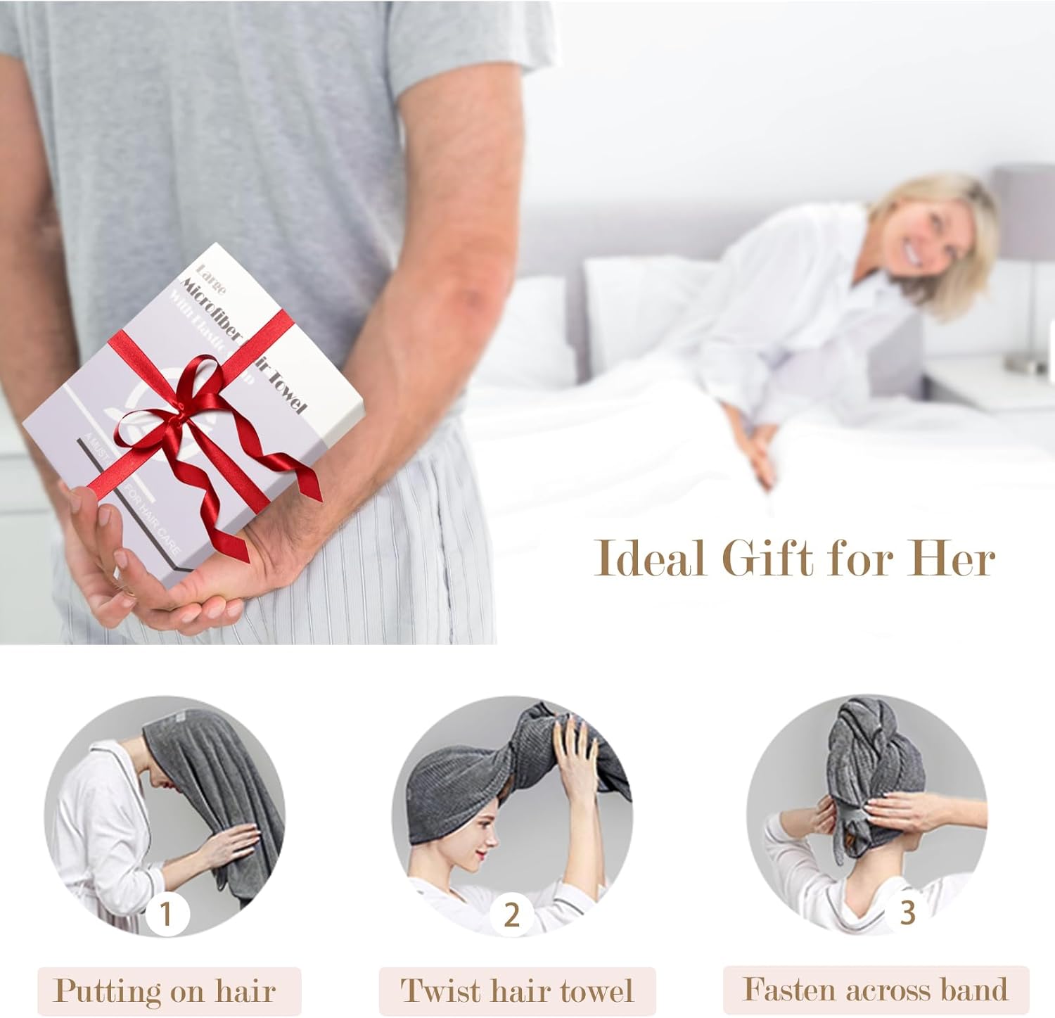 FREATECH 2-Pack Large Microfiber Hair Towel with Elastic Band