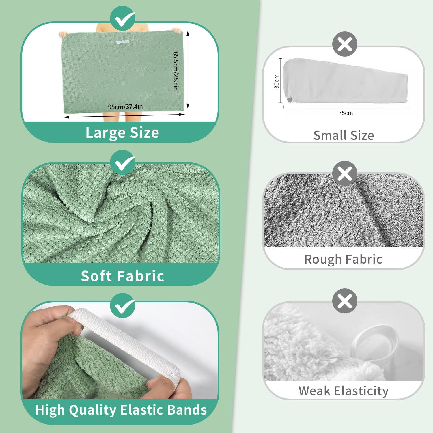 2 Pack Extra Large Microfiber Hair Towel Wrap for Women - Green