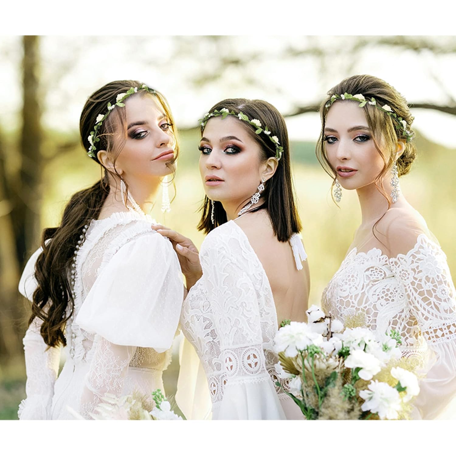 AWAYTR 3Pcs Flower Crown Headband for Wedding Party