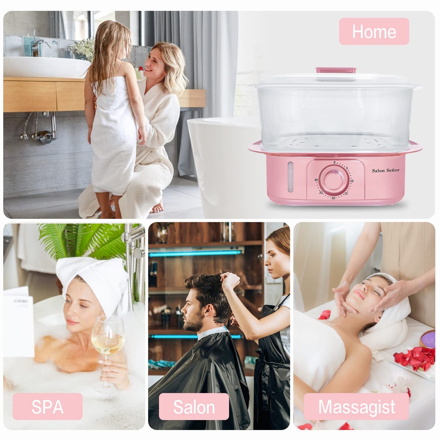 Pink Towel Steamer with Auto Off Timer for Home Spa Use