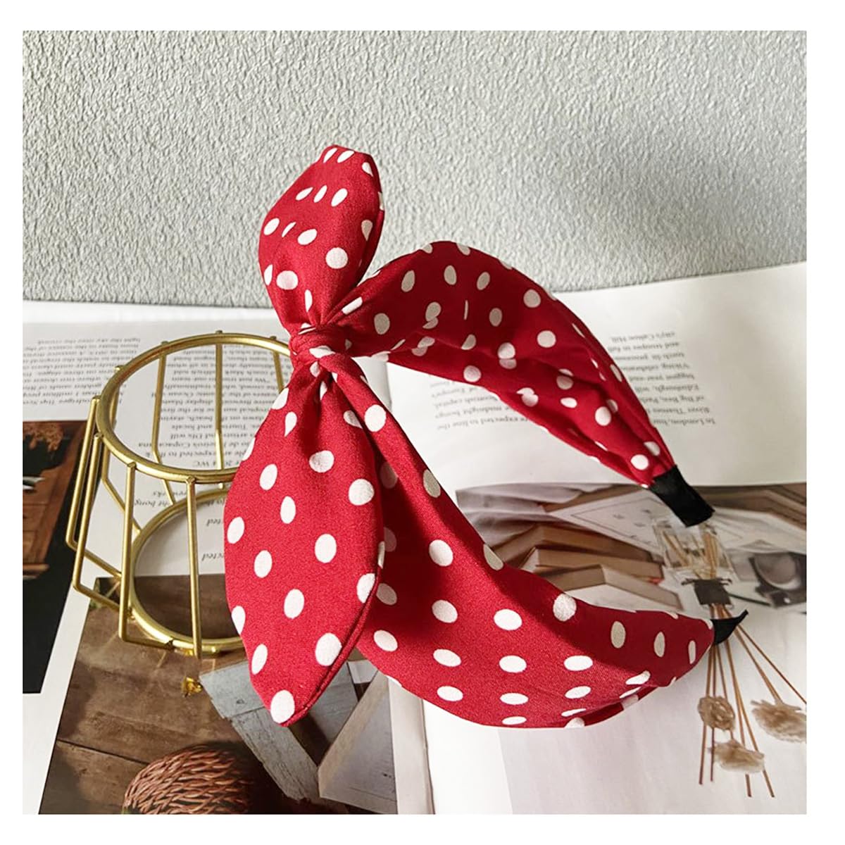 Deghew Red Polka Dot Bow Headband for Women and Girls