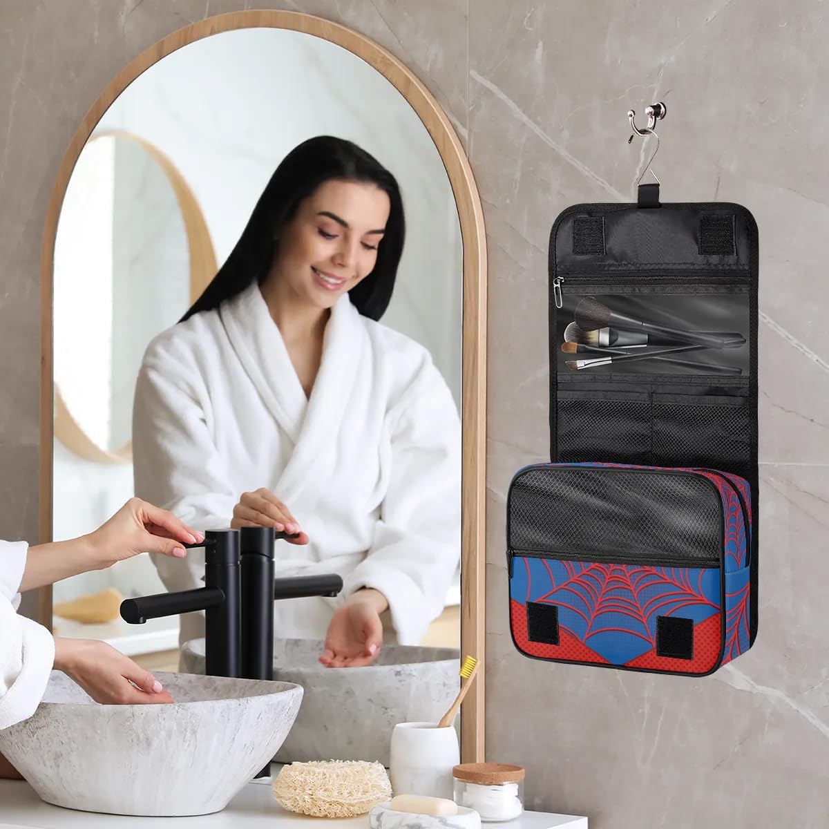 Blue Spider Web Travel Toiletry Bag for Boys Men