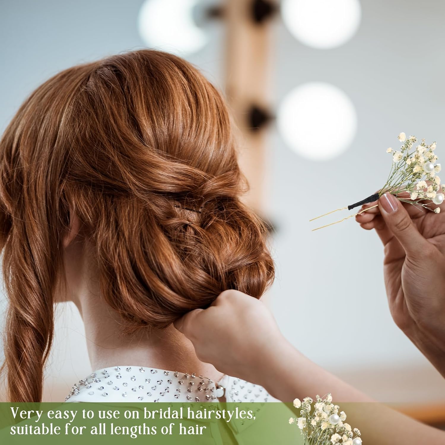 12 Pcs Babys Breath Hair Pins with Pearl Wedding Accessories