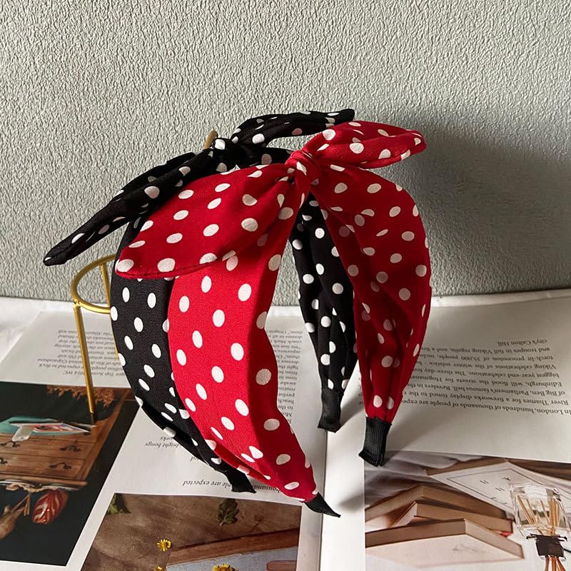 Deghew Red Polka Dot Bow Headband for Women and Girls