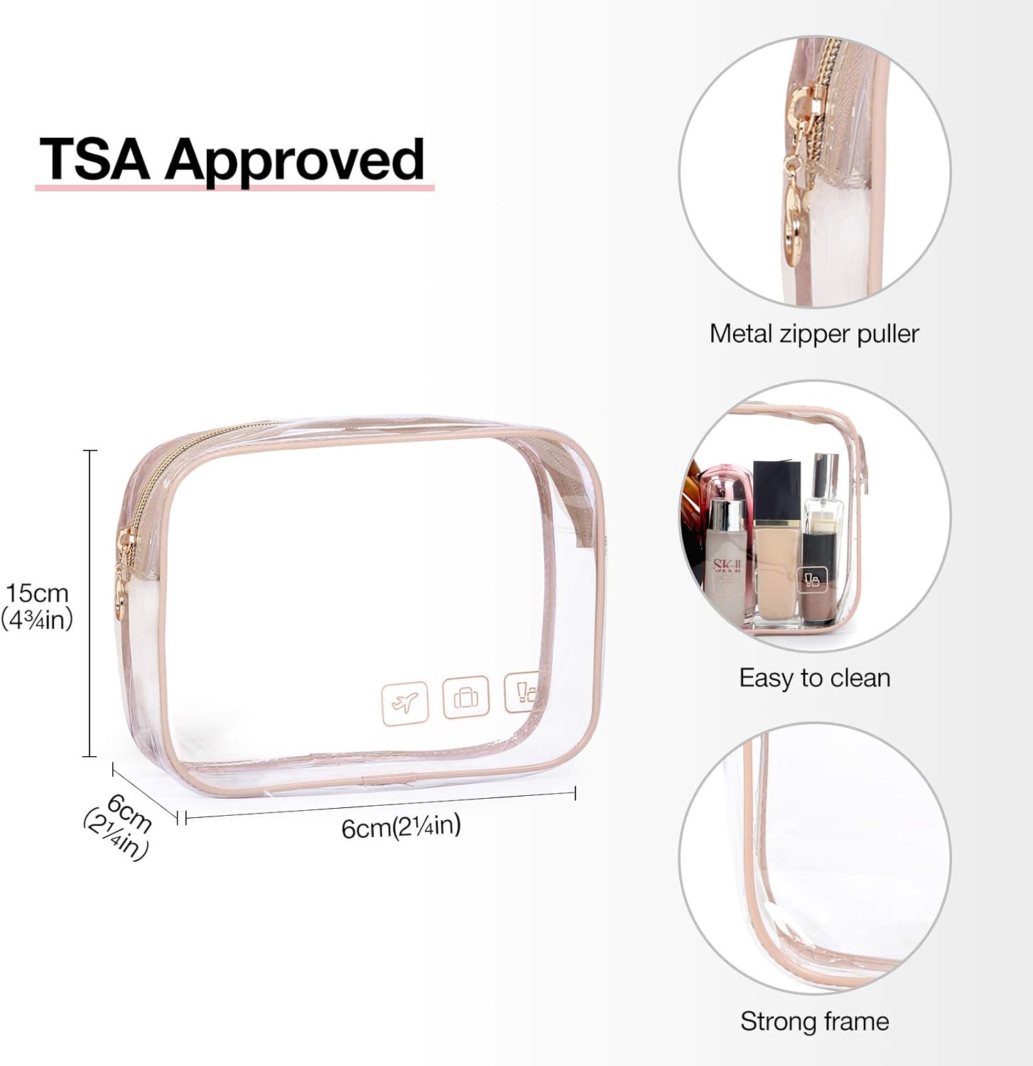 BAGSMART Toiletry Bag Organizer with TSA Approved Transparent Cosmetic Bag - Medium Pink