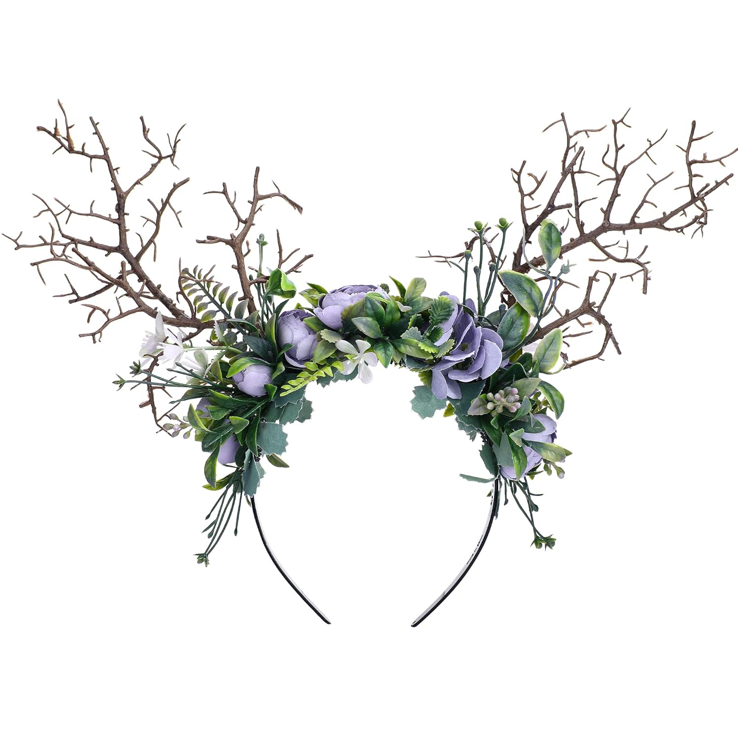 MOSTORY Woodland Branch Headband with Purple Rose