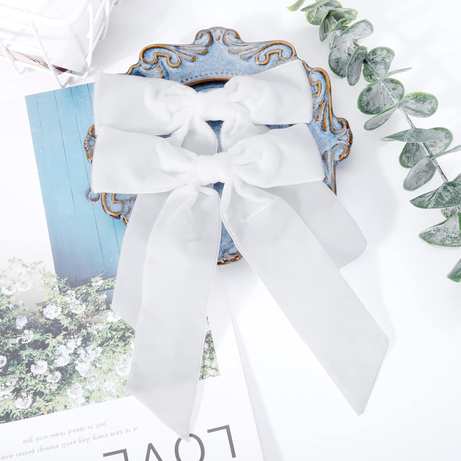 2PCS White Velvet Hair Bows Clips for Girls and Kids