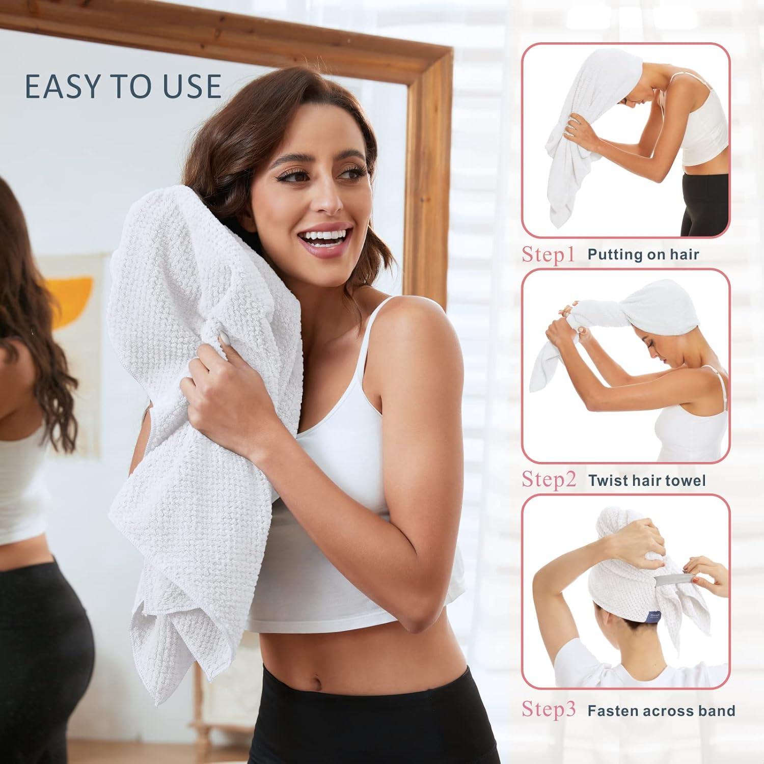 BYCOO Large Microfiber Hair Towel Wrap - White X-Large