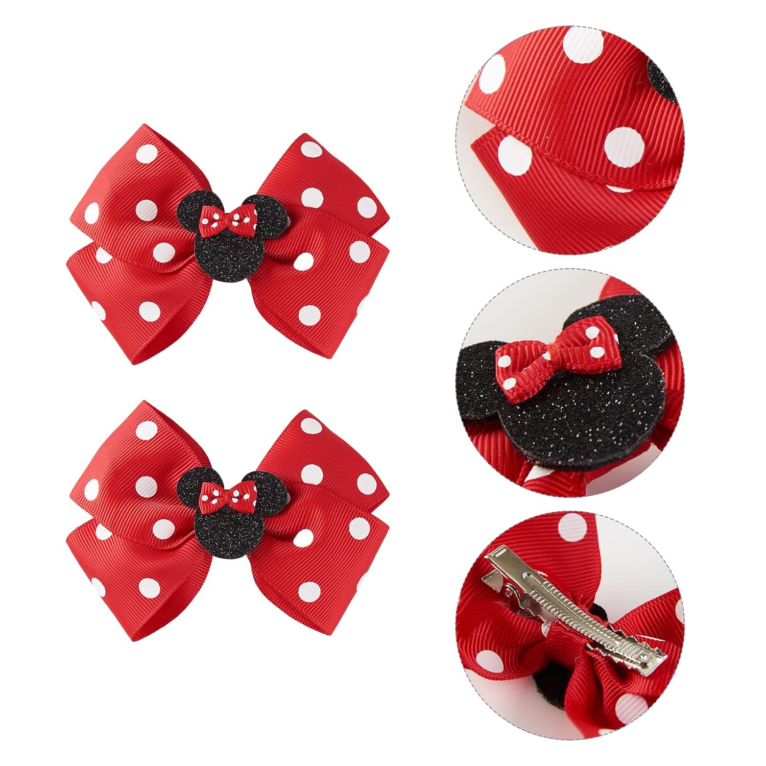 Nuolich 2 Pairs Mouse Ears Hair Clips Polka Dot Bows for Girls