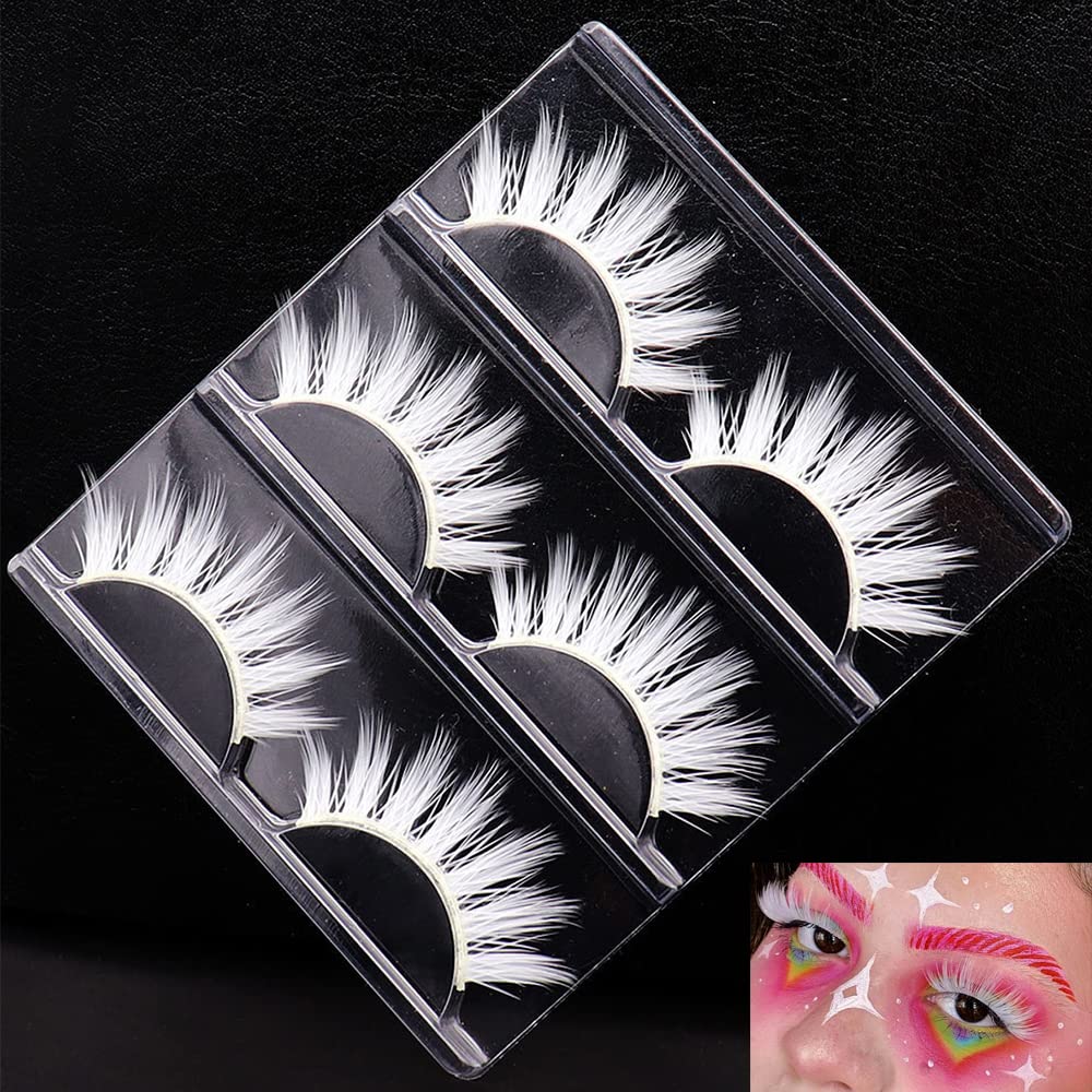 MUQIU37 White False Eyelashes 15mm for Halloween Cosplay