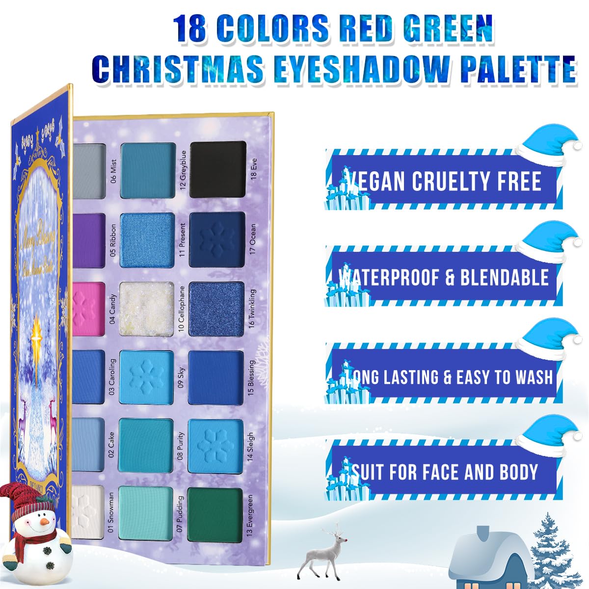 Blue Christmas Eyeshadow Palette 18 Colors