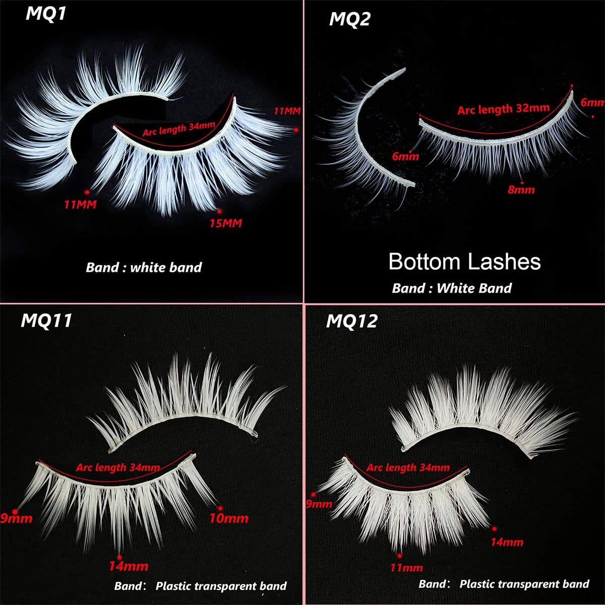 MUQIU37 White False Eyelashes 15mm for Halloween Cosplay