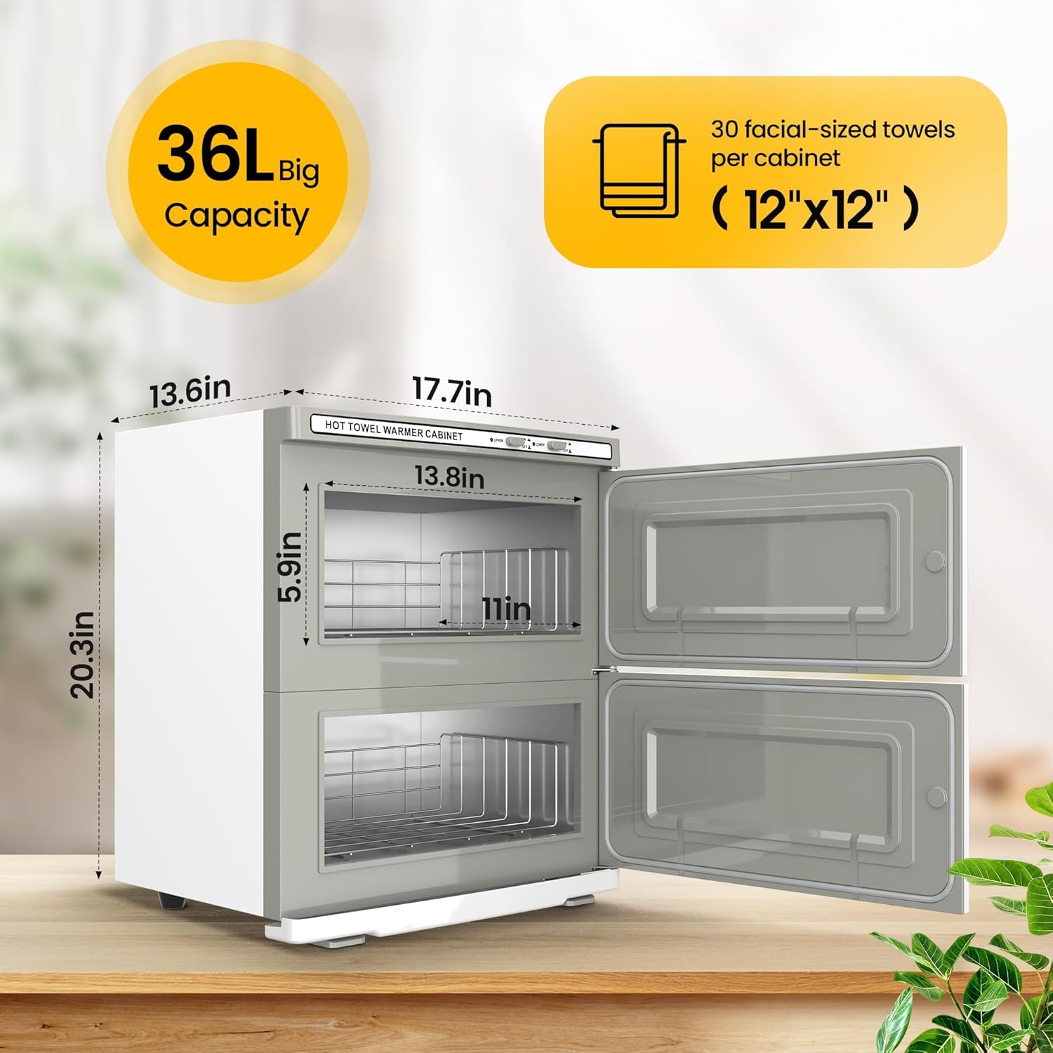 SalonDepot Hot Towel Warmer Double Cabinet 36L White