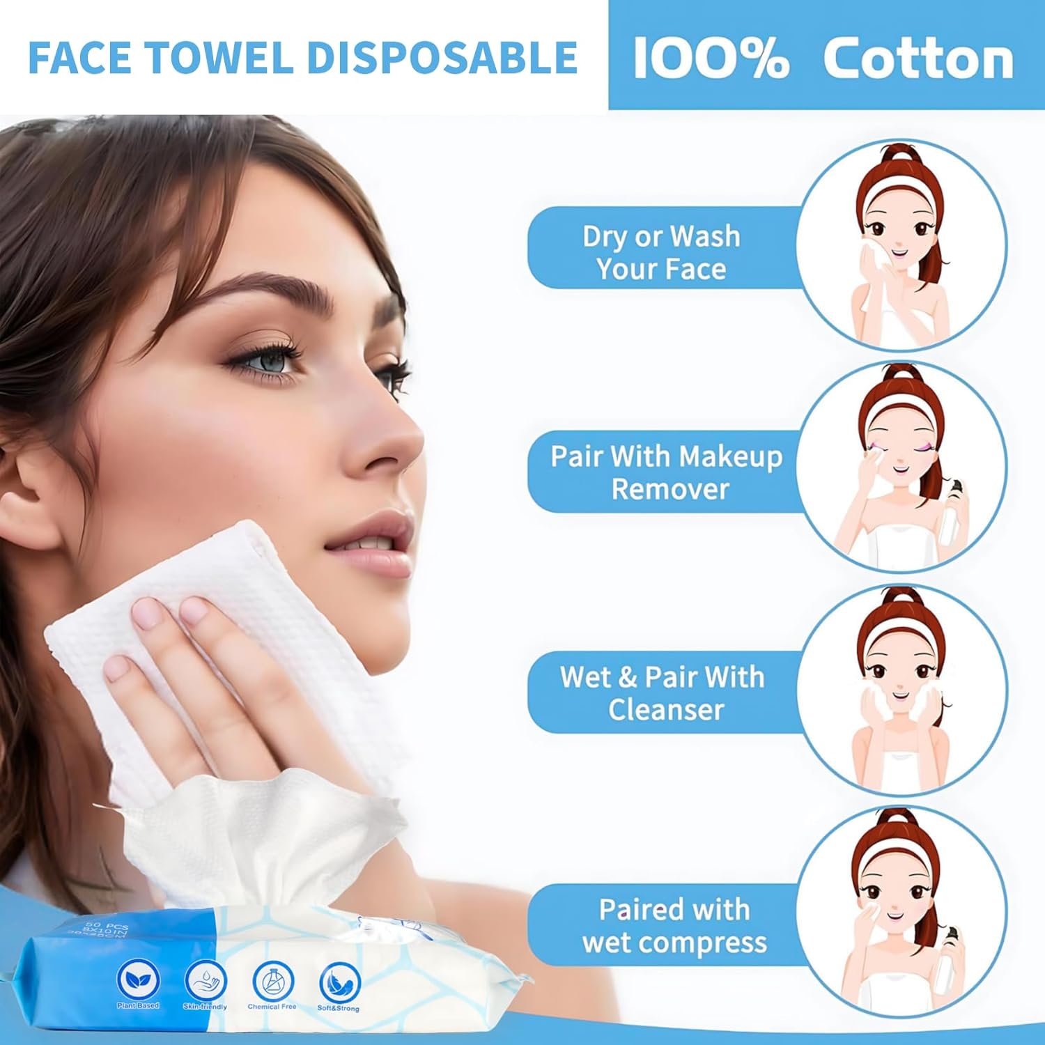 VIETDAI Face Towelettes - 4 Pack Ultra Soft for Sensitive Skin