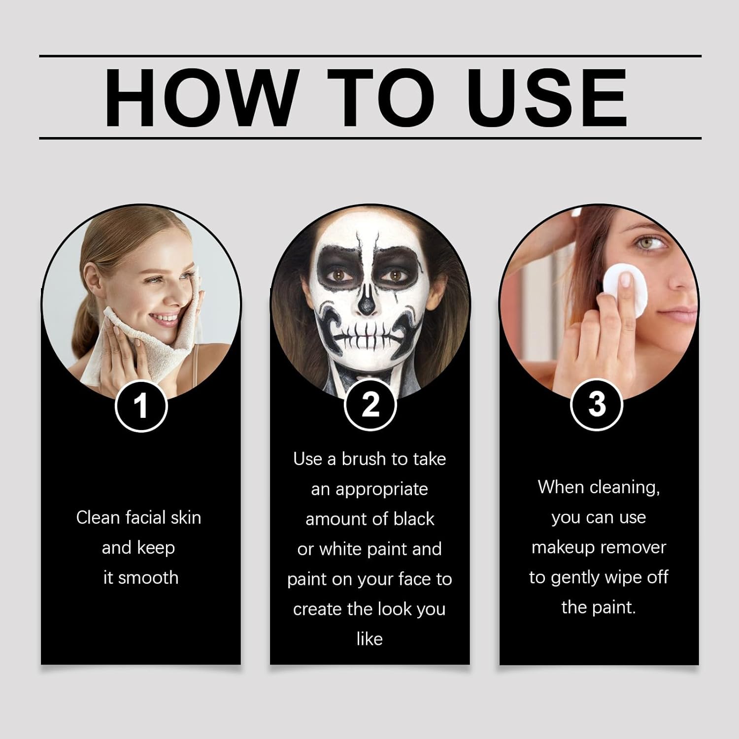 Halloween Face Paint Kit - Black White Full Coverage Cosplay Makeup