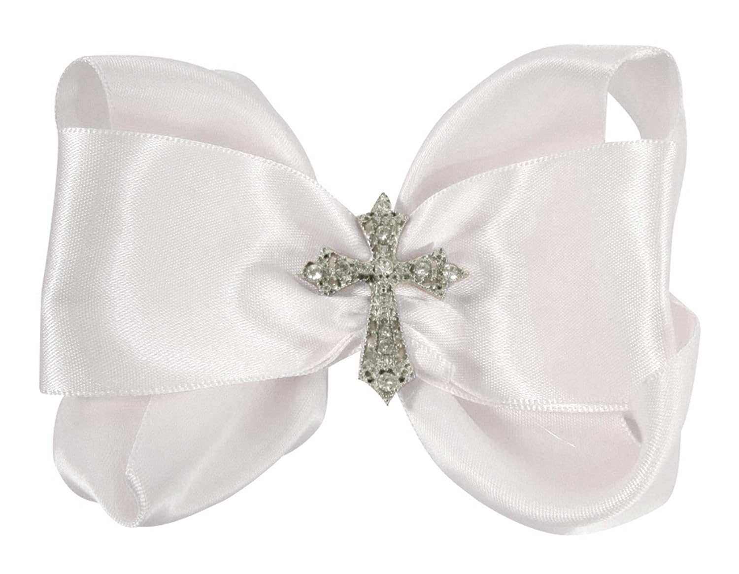 White Cross Rhinestone Hair Bow Clip for Baby or Big Girl