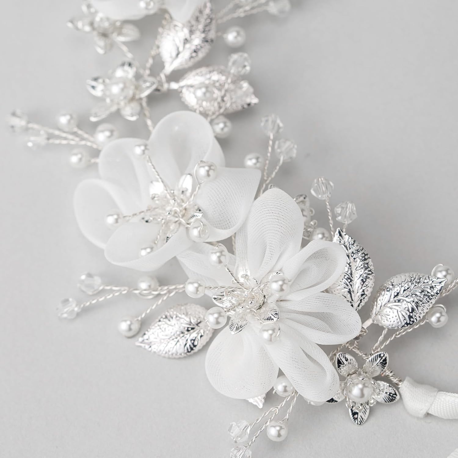 SWEETV Silver Flower Girl Headpiece with Pearls and Crystals