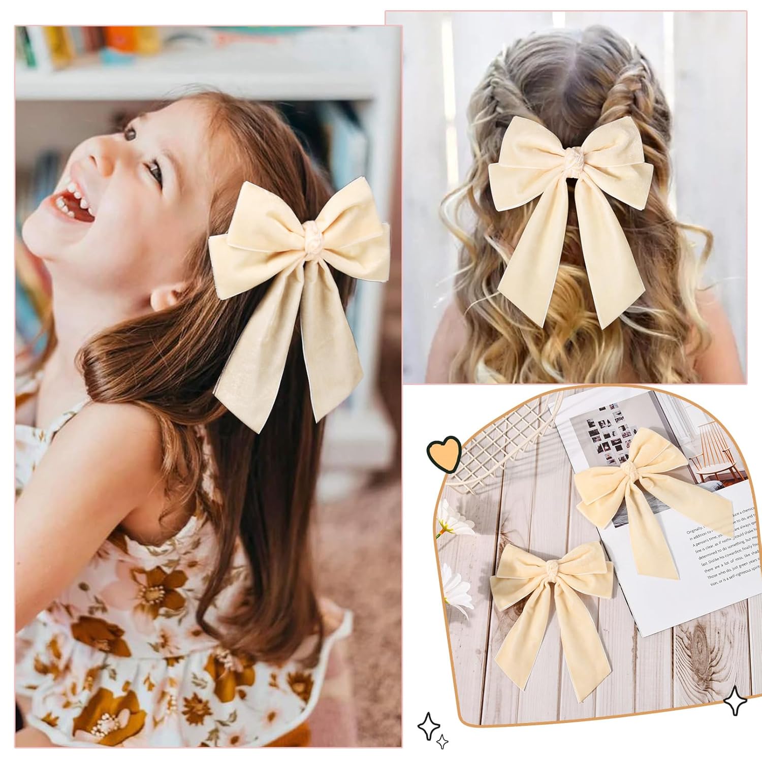 2PCS Velvet Hair Bow Clips for Women Girls Fall Kids Teens