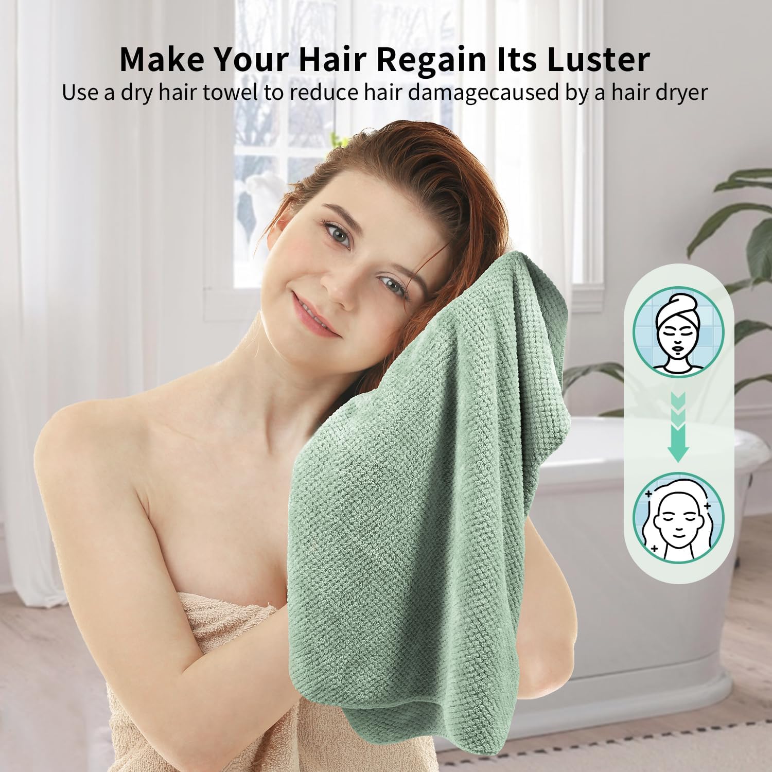 2 Pack Extra Large Microfiber Hair Towel Wrap for Women - Green