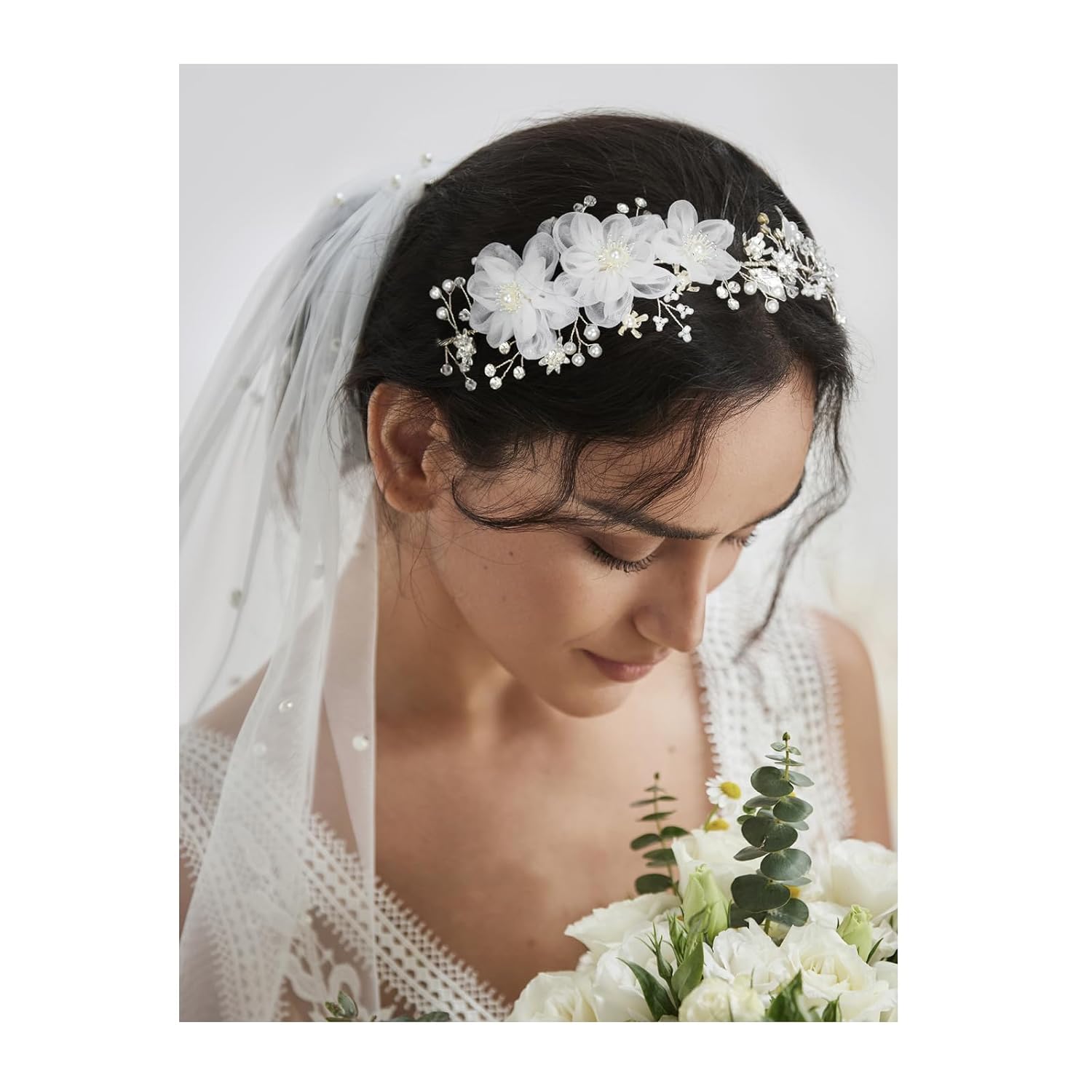 SWEETV Silver Rhinestone Wedding Headband for Bride
