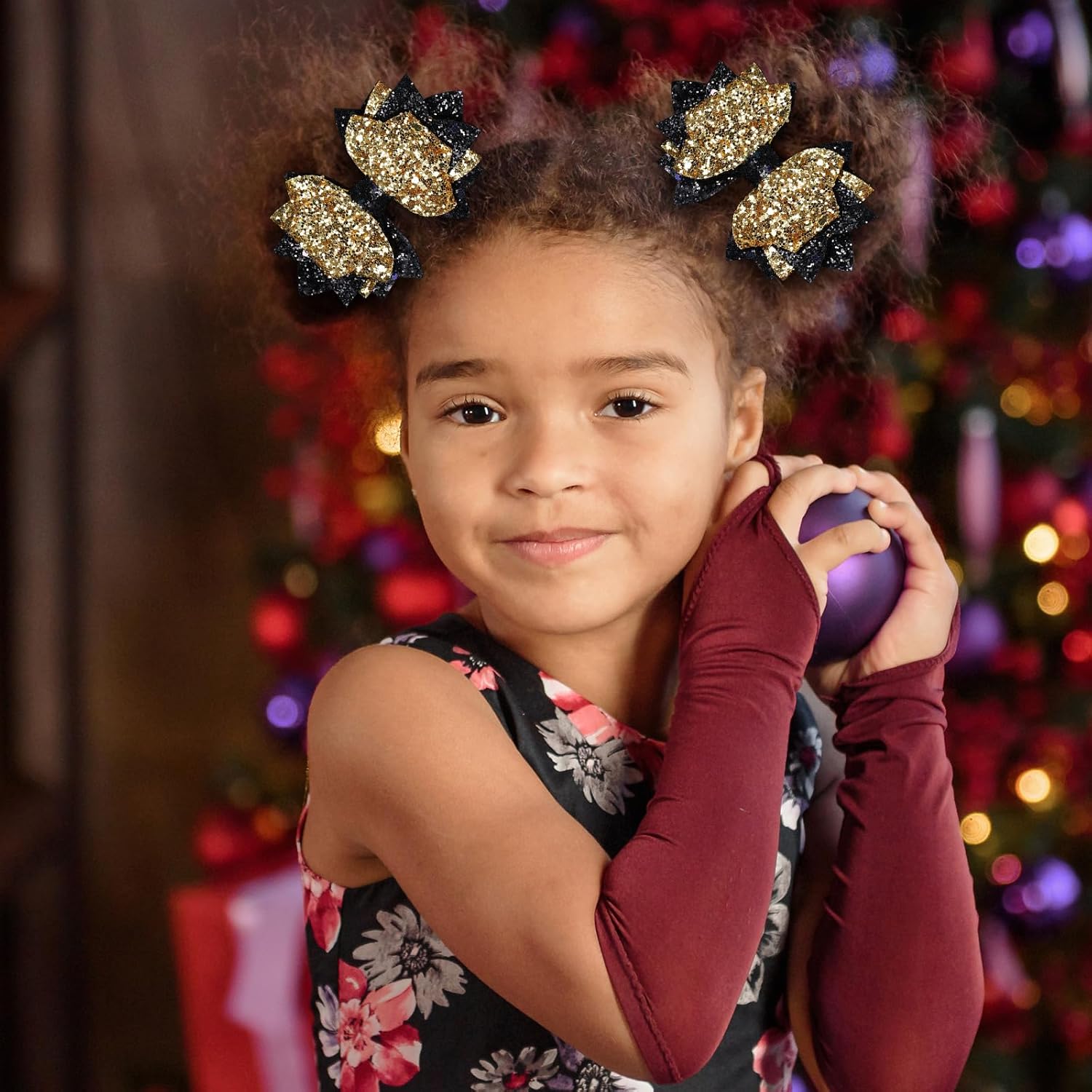 Glitter Gold-Black Hair Bow Clips for Graduation and School