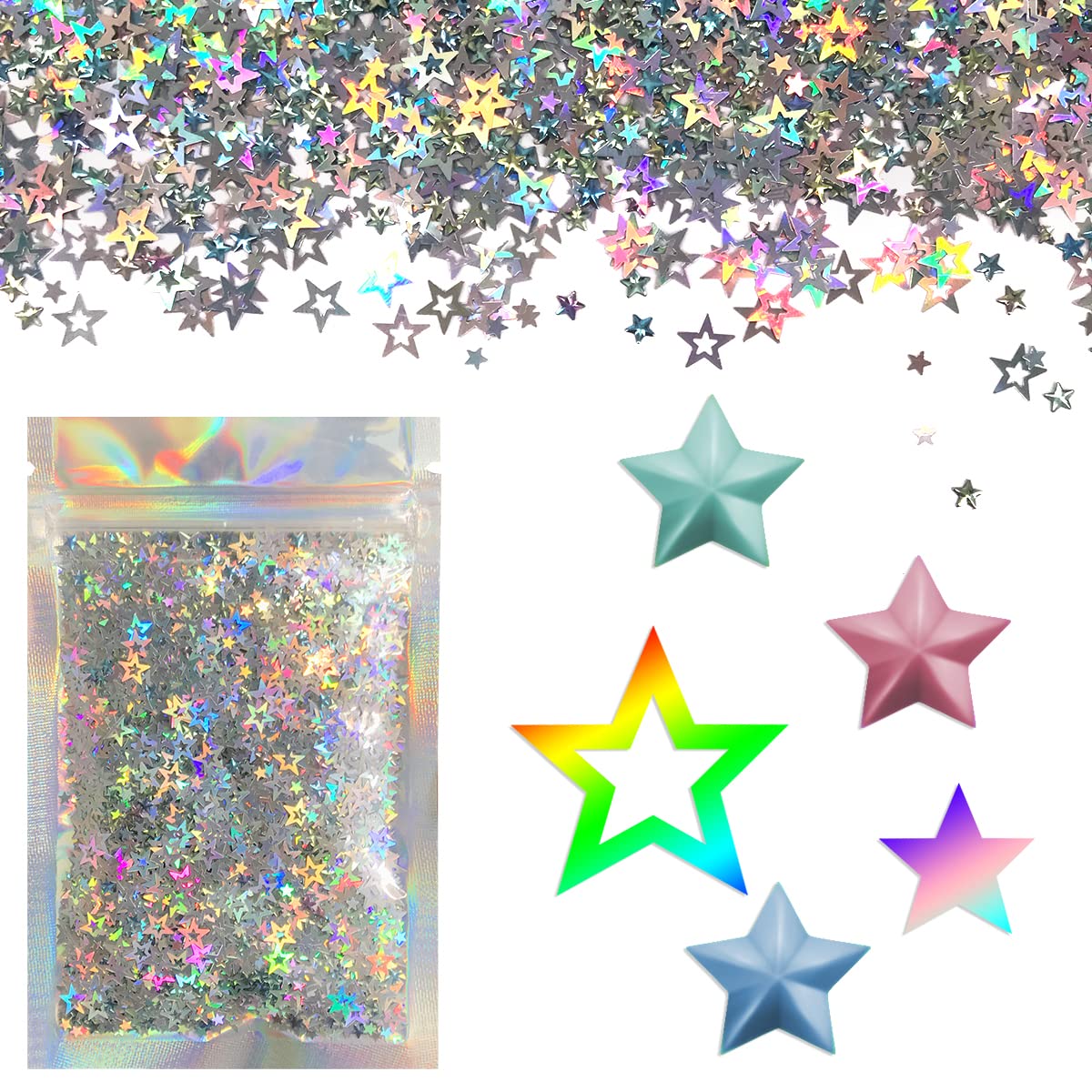 Electric Bliss Beauty Star Glitter Holographic Silver 15g
