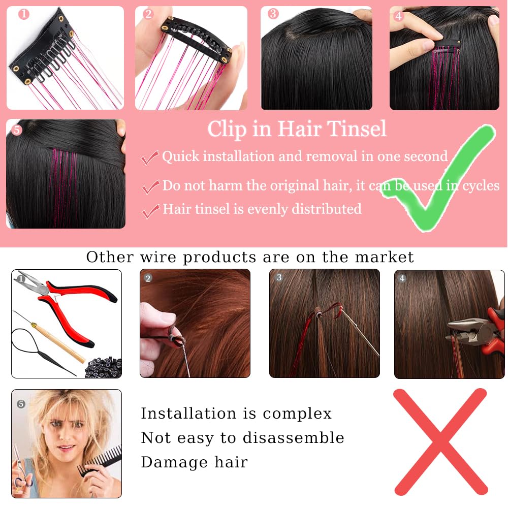 Umylar Hair Tinsel 12Pc Clip In Glitter Extensions