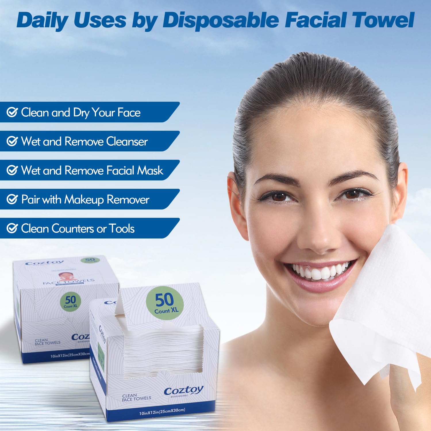 Coztoy Disposable Face Towels 10x12 Inches