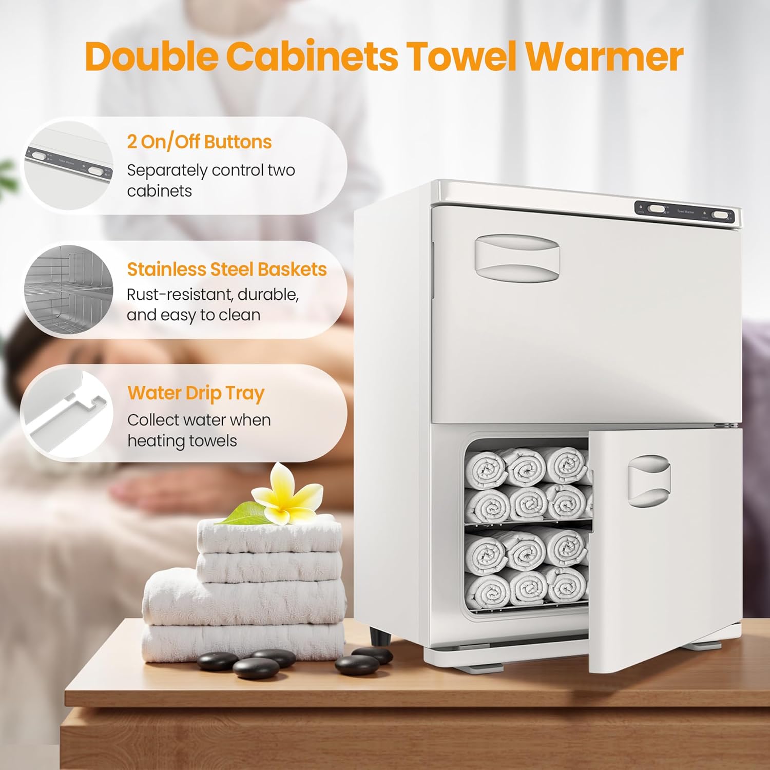 SalonDepot 46L Hot Towel Warmer with Double Cabinets White